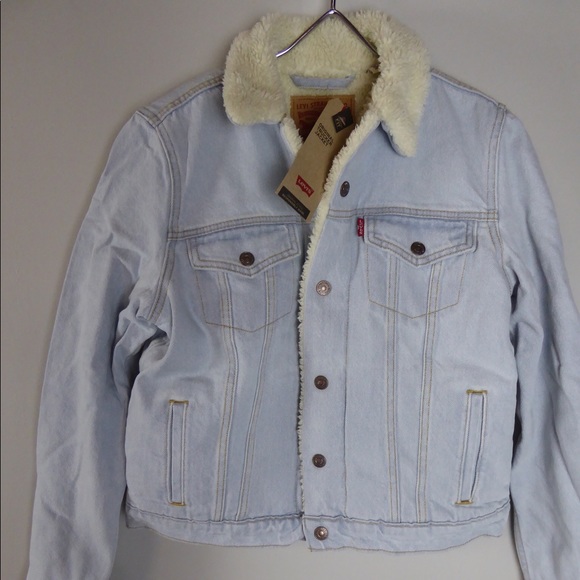 Levi’s Original Sherpa Fleece Lined Denim Jean Trucker Jacket NWT Regular Fit - Picture 3 of 13